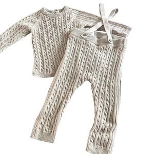 George Boys Ecru Neutral Cable Knit Sweater Matching Set Outfit Size 9-12 months